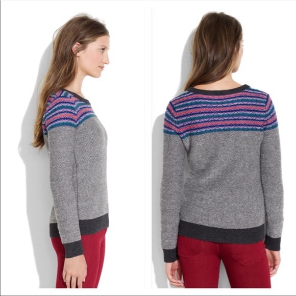 Madewell Wallace Whistler Fairisle Cotton Woll Crewneck Earthtone Sweater - Picture 2 of 10